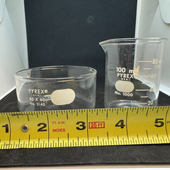 set CORNING PYREX Glass crystalizing dish 80 x 40 & Beaker  100 ML  3140 -J1193 - Picture 10 of 11